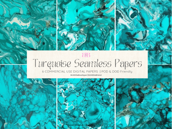 6 Turquoise Marble Seamless Pattern Pack for Graphics & Textures