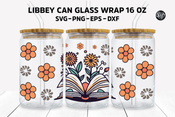 Book with Flowers Can Glass Wrap 16oz Graphics
