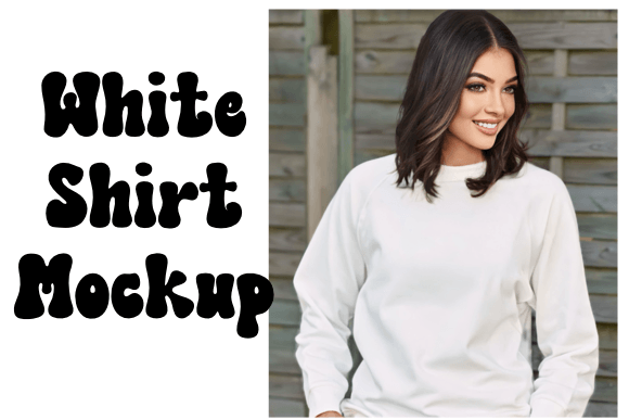Brunette Woman White Sweatshirt Mockup: Graphics for Hoodies Amp