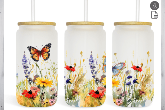 Butterfly Flowers Graphics for Libbey Glass Can Templates