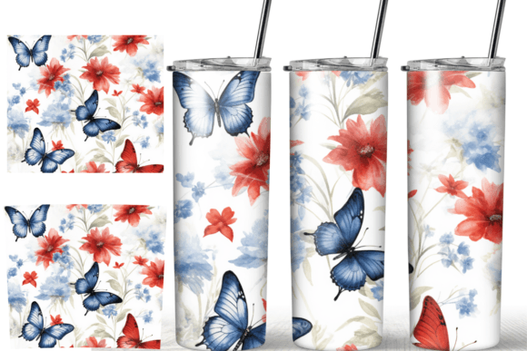 Butterfly Watercolor 4th of July Tumbler Graphics
