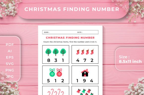 Christmas Finding Number Worksheet - 1: Prek Graphics