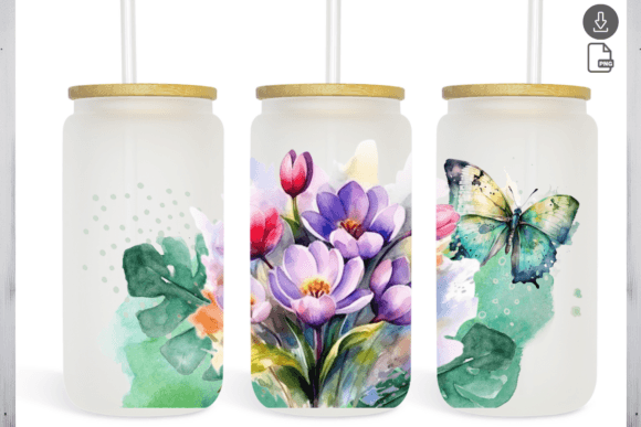 Flower Butterfly Watercolor Tumbler Graphics