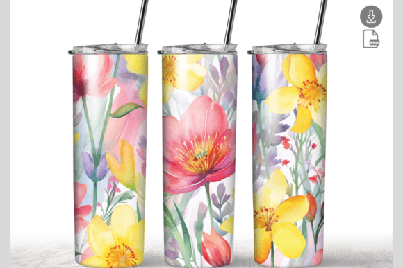 Flower Watercolor 20oz Skinny Tumbler Graphics