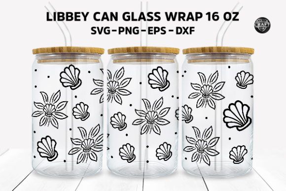 Flowers and Leaves 16oz Can Glass Wrap: Graphics for Tumbler Wraps