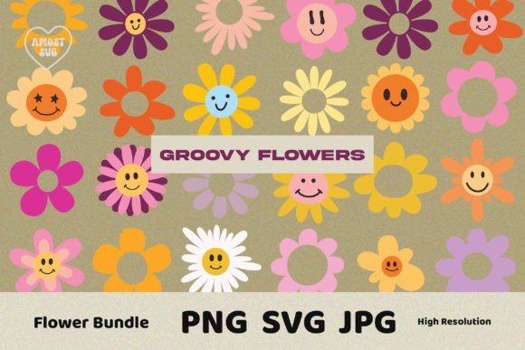 Groovy Flower Bundle: Graphics for Crafts & Content