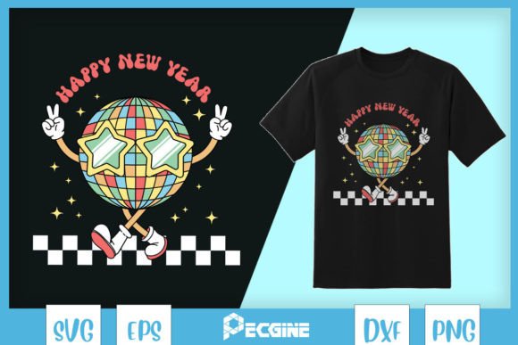 Happy New Year Disco Ball Retro Graphics for Crafts