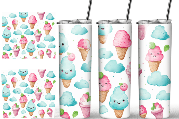 Kawaii Ice Cream Watercolor Tumbler Wrap: Graphics & Print Templates