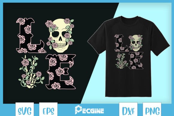 LOVE Pastel Valentine Skull Roses Graphics