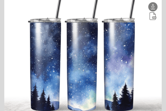 Night Watercolor 20oz Skinny Tumbler Graphics