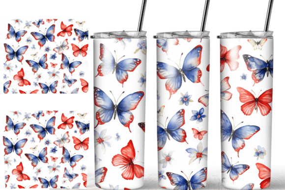Patriotic Butterfly Watercolor Tumbler Graphics