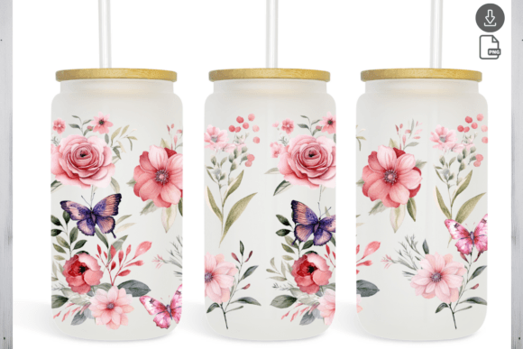 Pink Floral Watercolor Flowers Graphics Template