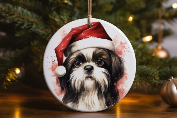 Shih Tzu Santa Ornament: Graphics for Crafts & Seasonal Branding