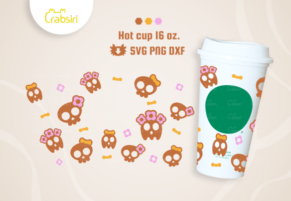 Skull Halloween Hot Cup 16oz Graphics for Crafts