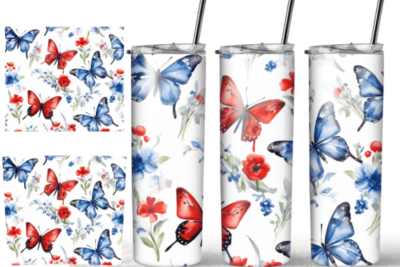 Watercolor Butterfly Flowers Tumbler: Graphics & Print Templates