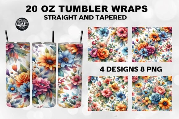 Watercolor Flowers Tumbler Wraps & Graphics