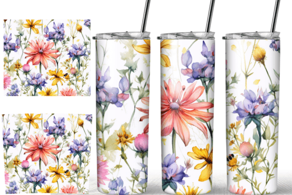 Wild Flowers Watercolor 20 Oz Tumbler Graphics & Print Templates